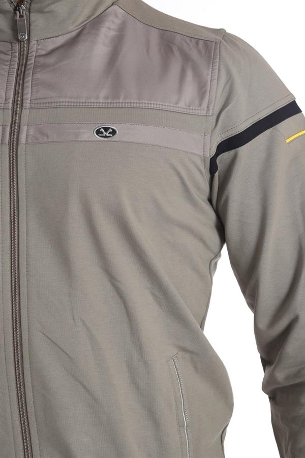 Erkek Açık Haki Rahat Kalıp 4 Cepli Dik Yaka 4 Mevsim Süper 2 İplik Spor Eşofman Takımı 5876