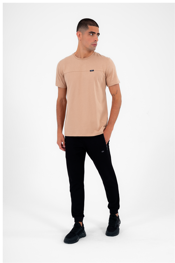 Escetic Erkek Açık Kahve Spor O Yaka Regular Kalıp Nefes Alan %100 Pamuk Süprem Kumaş T-Shirt T0025