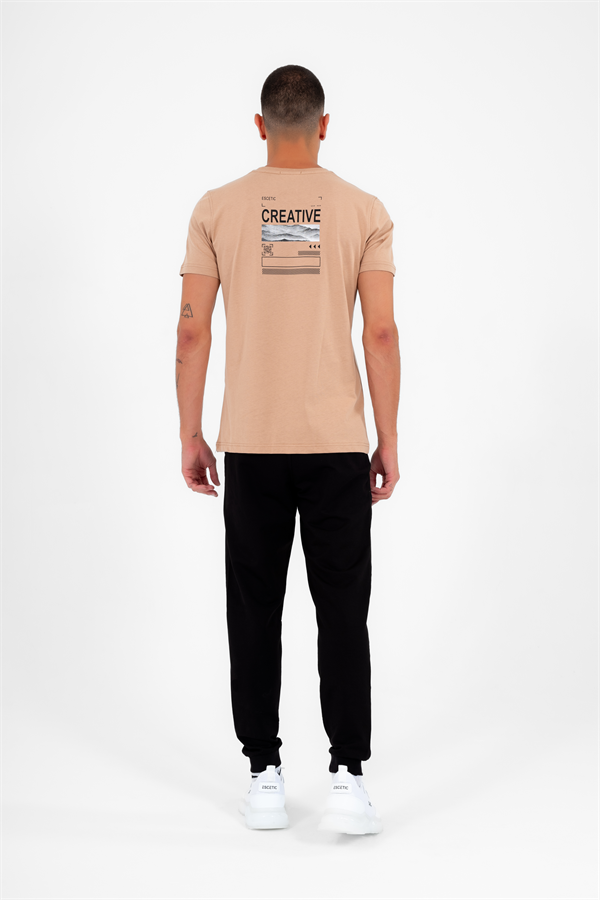 Escetic Erkek Açık Kahve Spor Simit Yaka Slimfit  Nefes Alabilen %100 Pamuk Süprem Kumaş T-Shirt 0994