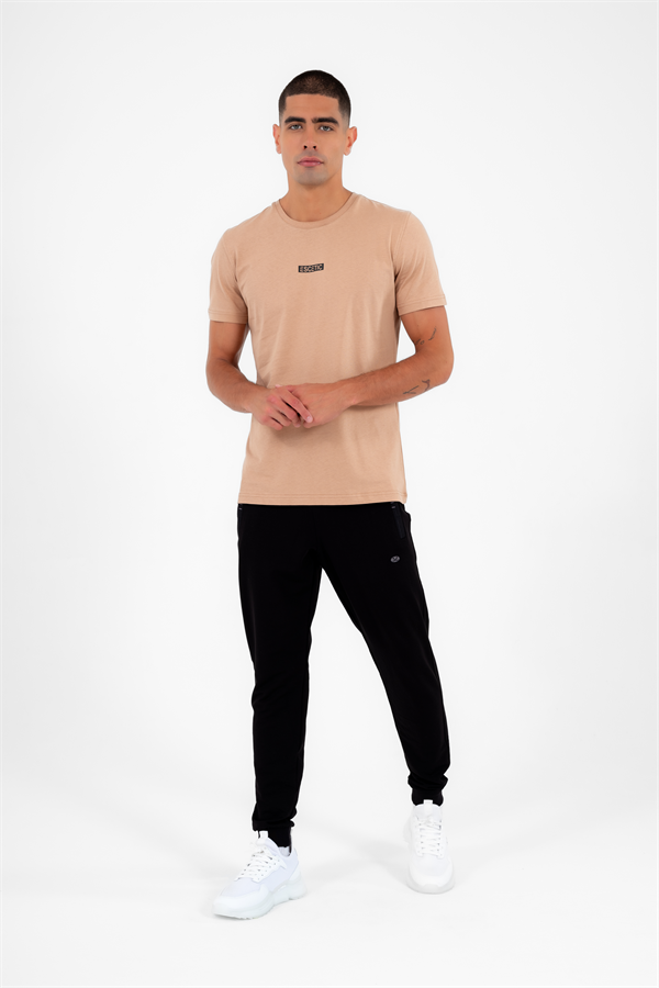 Escetic Erkek Açık Kahve Spor Simit Yaka Slimfit  Nefes Alabilen %100 Pamuk Süprem Kumaş T-Shirt 0994