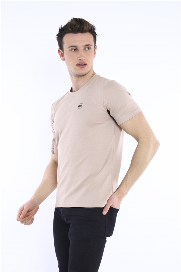 Escetic Bej Erkek Ragular Kalıp Pamuklu ABD Pike Nefes Alabilen Spor T-Shirt 0829