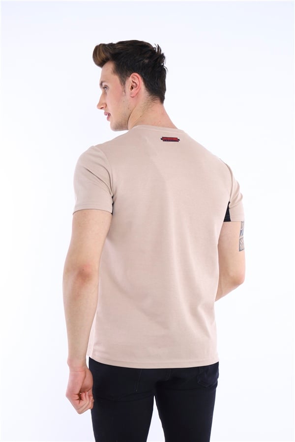 Escetic Bej Erkek Ragular Kalıp Pamuklu ABD Pike Nefes Alabilen Spor T-Shirt 0829