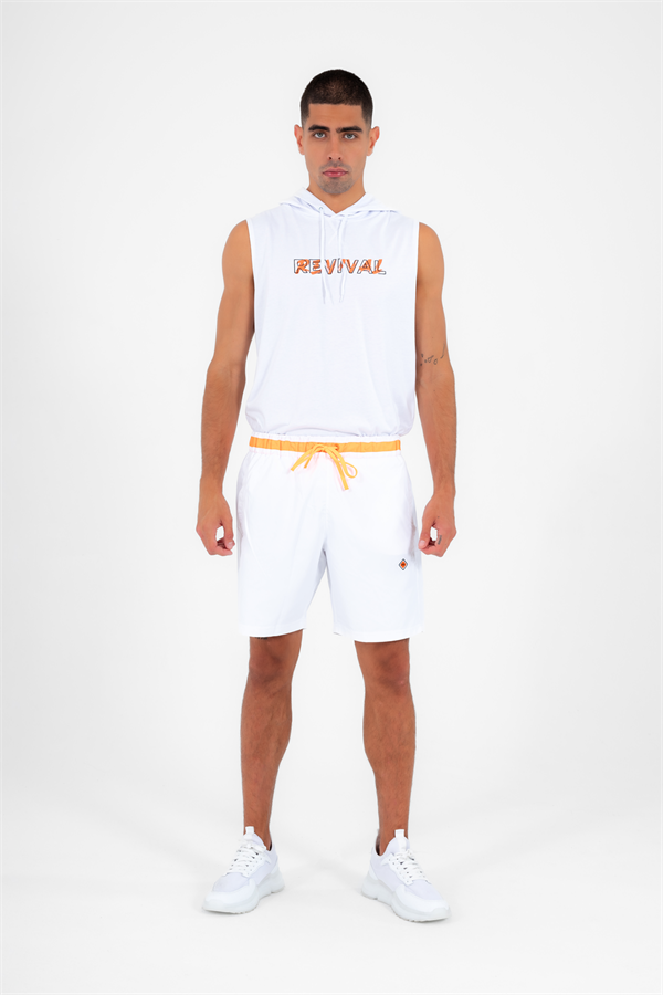 Escetic Beyaz Erkek Casual 3 Cepli Maraton Kumaş Deniz Fitnes File Astarlı Spor Şort B1378