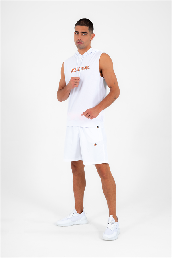 Escetic Beyaz Erkek Casual 3 Cepli Maraton Kumaş Deniz Fitnes File Astarlı Spor Şort B1378