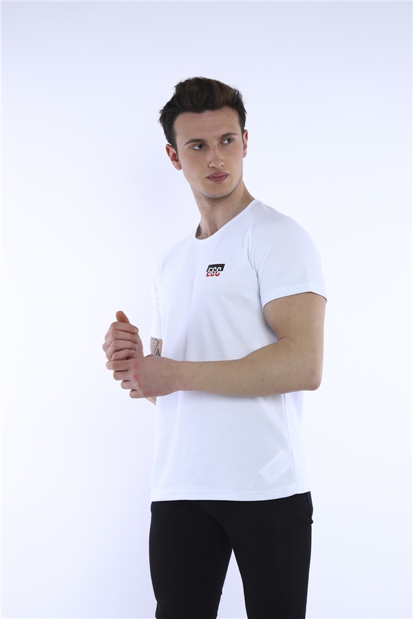 Escetic Beyaz Erkek Ragular Kalıp Pamuklu ABD Pike Nefes Alabilen Spor T-Shirt 0830