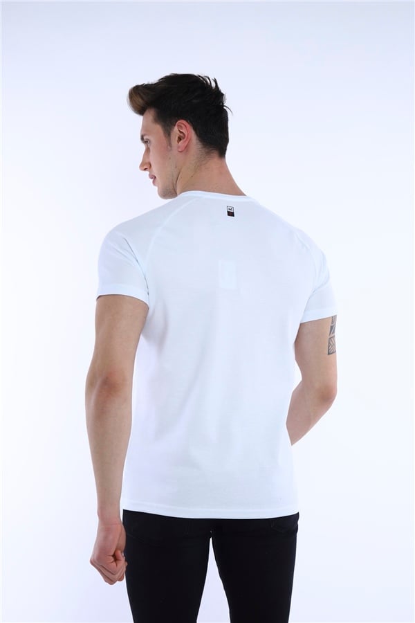 Escetic Beyaz Erkek Ragular Kalıp Pamuklu ABD Pike Nefes Alabilen Spor T-Shirt 0830