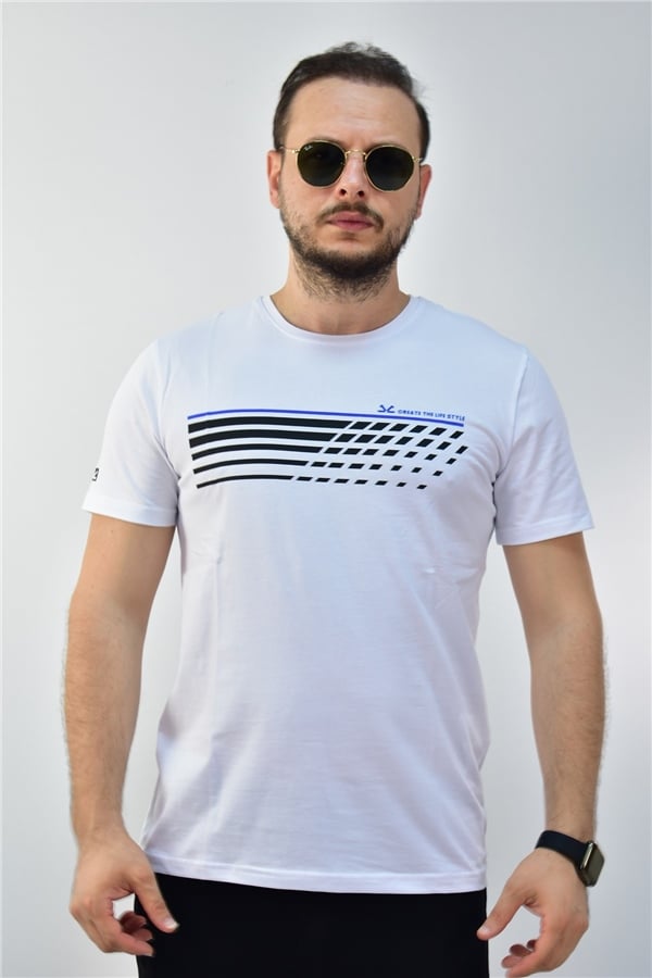 Escetic Beyaz Erkek Slimfit %95 Pamuklu Süprem Nefes Alabilen Spor T-Shirt 0780