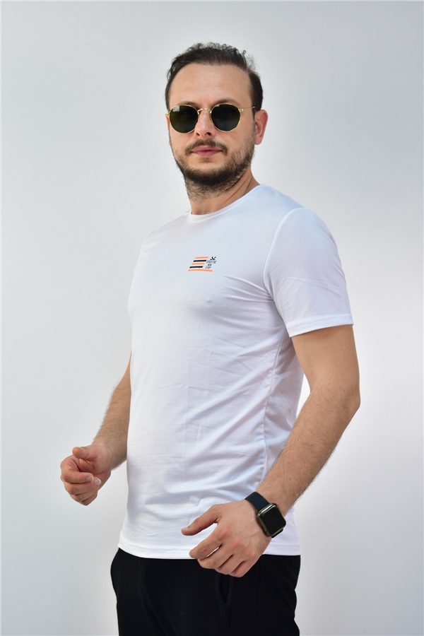Escetic Beyaz Erkek Slimfit Jakarlı Süprem Nefes Alabilen Spor T-Shirt 0774