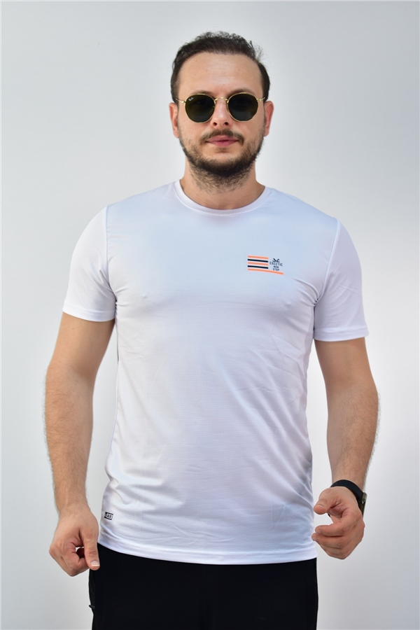 Escetic Beyaz Erkek Slimfit Jakarlı Süprem Nefes Alabilen Spor T-Shirt 0774