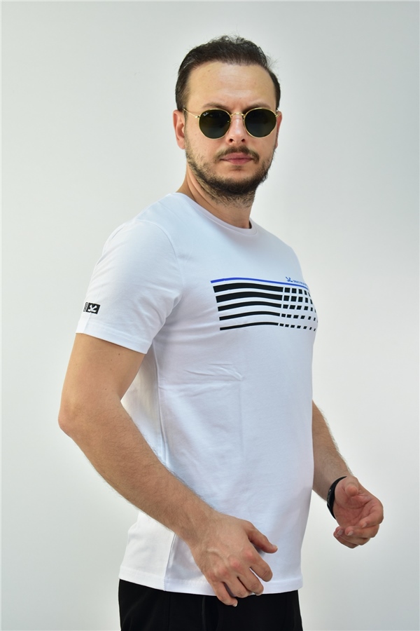Escetic Beyaz Erkek Slimfit %95 Pamuklu Süprem Nefes Alabilen Spor T-Shirt 0780