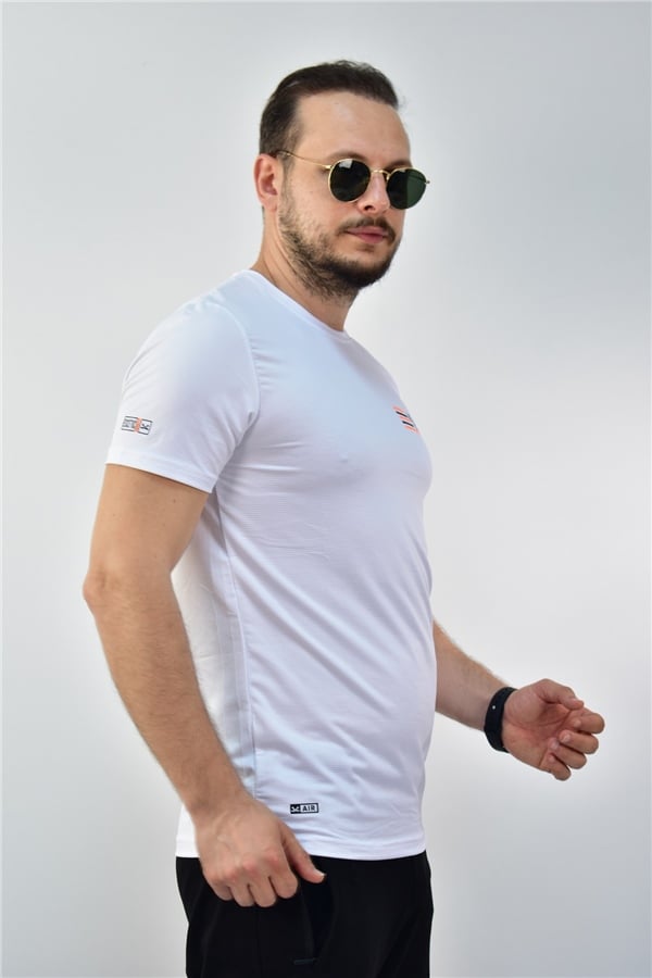 Escetic Beyaz Erkek Slimfit Jakarlı Süprem Nefes Alabilen Spor T-Shirt 0774