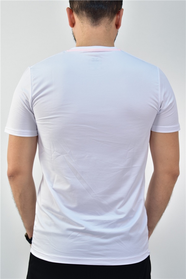 Escetic Beyaz Erkek Slimfit Jakarlı Süprem Nefes Alabilen Spor T-Shirt 0774