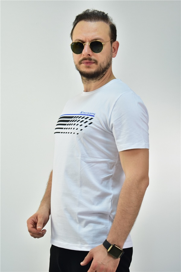Escetic Beyaz Erkek Slimfit %95 Pamuklu Süprem Nefes Alabilen Spor T-Shirt 0780