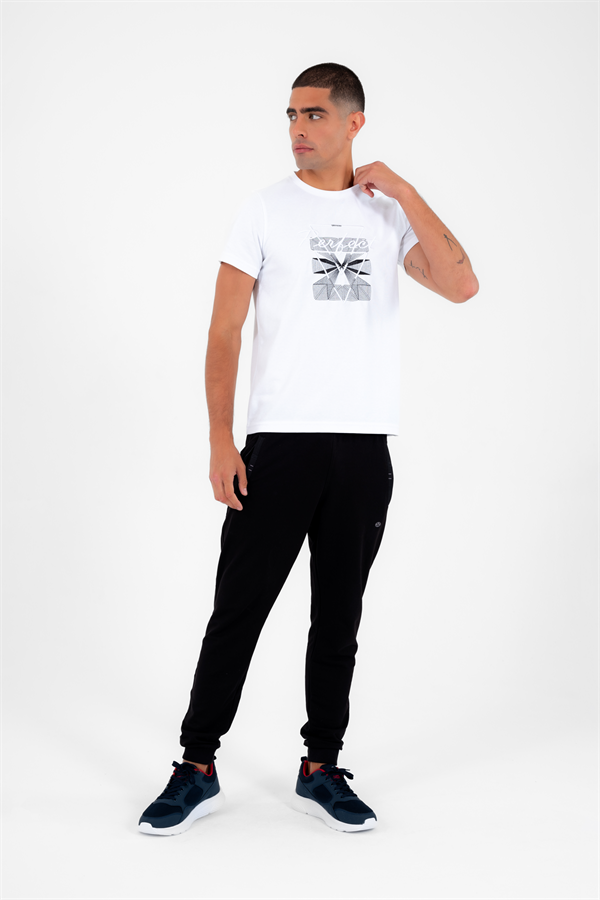 Escetic Erkek Beyaz Spor O Yaka Slimfit Nefes Alan ABD Pike Pamuklu Kumaş T-Shirt T0013