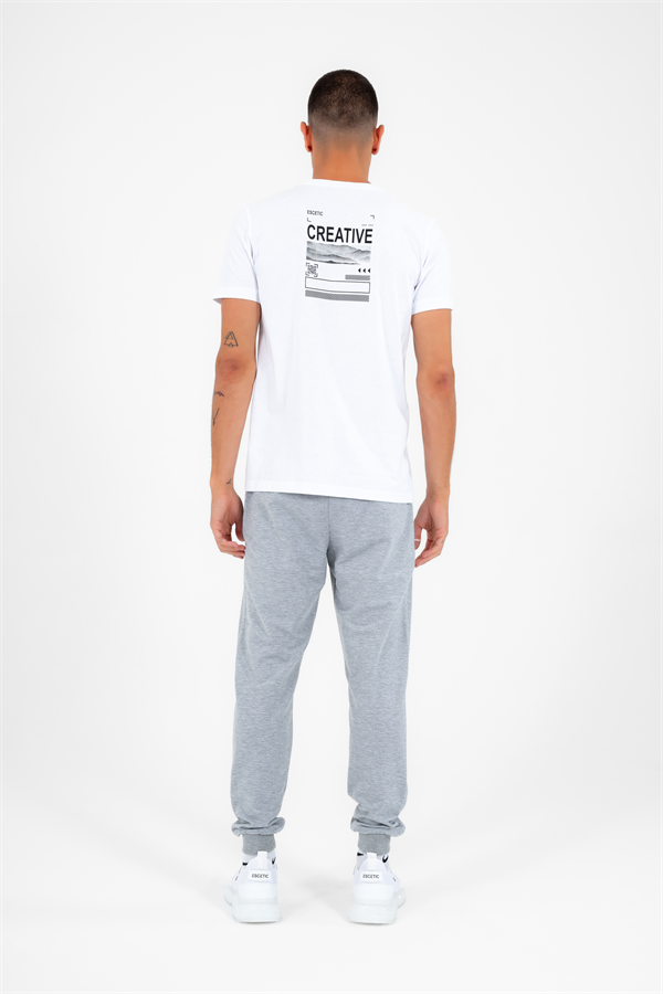 Escetic Erkek Beyaz Spor Simit Yaka Slimfit  Nefes Alabilen %100 Pamuk Süprem Kumaş T-Shirt 0994