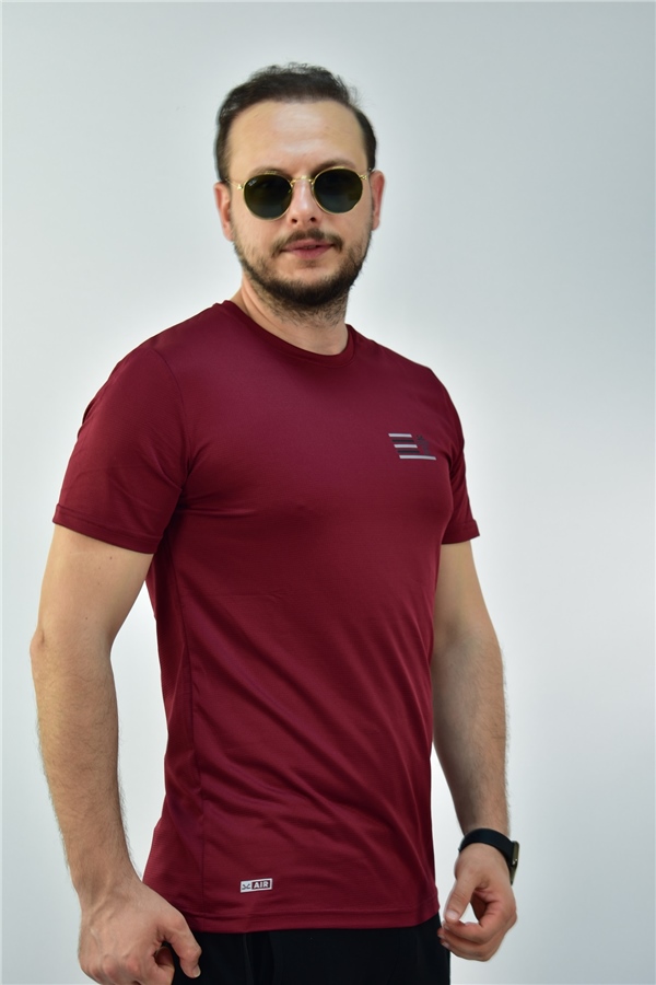 Escetic Bordo Erkek Slimfit Jakarlı Süprem Nefes Alabilen Spor T-Shirt 0774