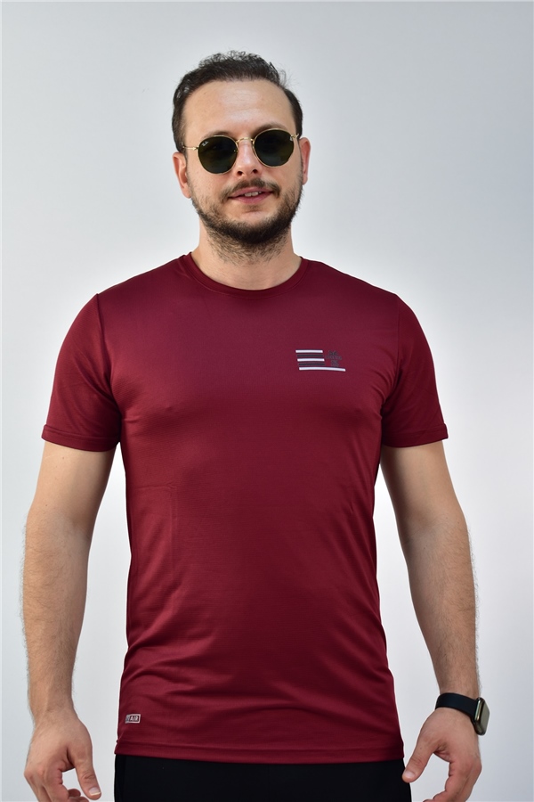 Escetic Bordo Erkek Slimfit Jakarlı Süprem Nefes Alabilen Spor T-Shirt 0774