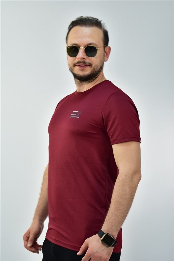 Escetic Bordo Erkek Slimfit Jakarlı Süprem Nefes Alabilen Spor T-Shirt 0774