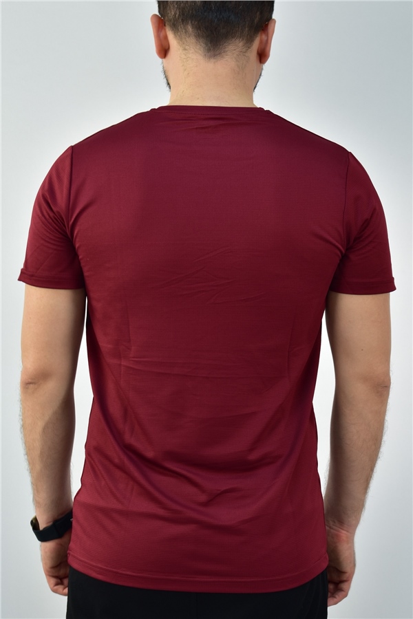 Escetic Bordo Erkek Slimfit Jakarlı Süprem Nefes Alabilen Spor T-Shirt 0774