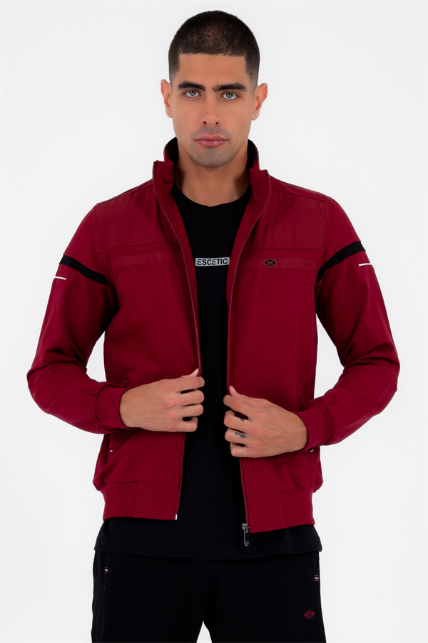 Erkek Bordo Rahat Kalıp 4 Cepli Dik Yaka 4 Mevsim Süper 2 İplik Spor Eşofman Takımı 5876