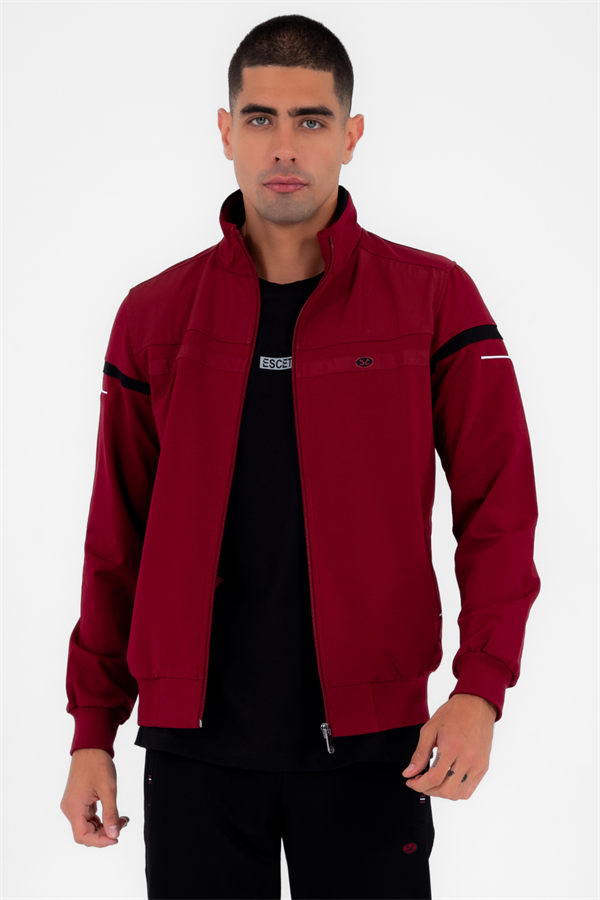 Erkek Bordo Rahat Kalıp 4 Cepli Dik Yaka 4 Mevsim Süper 2 İplik Spor Eşofman Takımı 5876