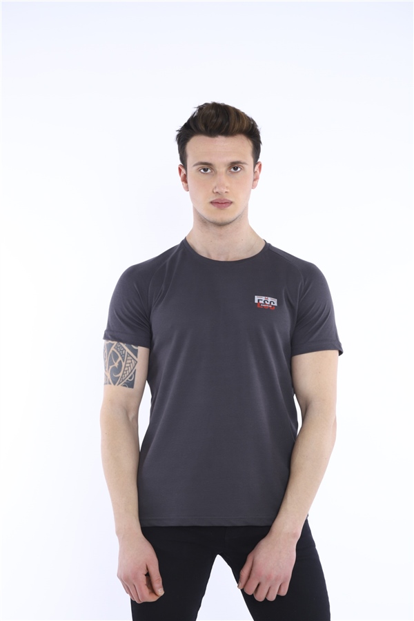 Escetic Füme Erkek Ragular Kalıp Pamuklu ABD Pike Nefes Alabilen Spor T-Shirt 0830