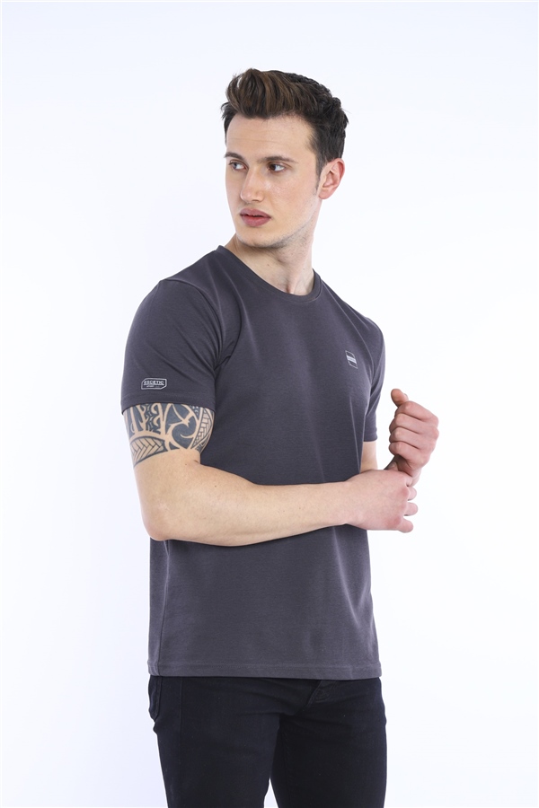 Escetic Füme Erkek Ragular Kalıp Pamuklu ABD Pike Nefes Alabilen Spor T-Shirt 0829