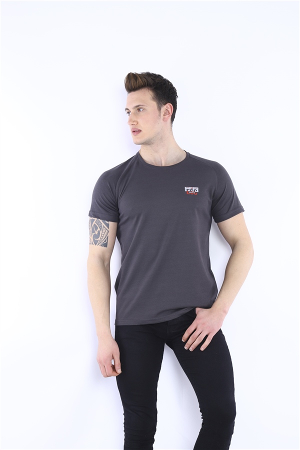 Escetic Füme Erkek Ragular Kalıp Pamuklu ABD Pike Nefes Alabilen Spor T-Shirt 0830