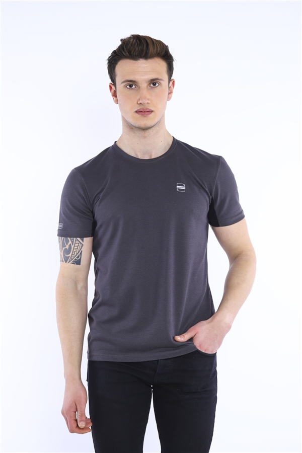 Escetic Füme Erkek Ragular Kalıp Pamuklu ABD Pike Nefes Alabilen Spor T-Shirt 0829