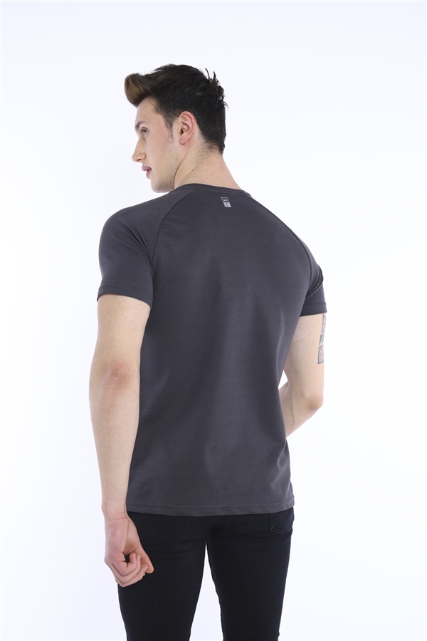 Escetic Füme Erkek Ragular Kalıp Pamuklu ABD Pike Nefes Alabilen Spor T-Shirt 0830