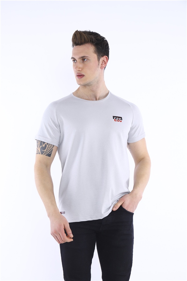 Escetic Gri Erkek Ragular Kalıp Pamuklu ABD Pike Nefes Alabilen Spor T-Shirt 0830