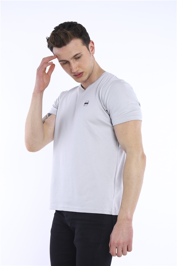 Escetic Gri Erkek Ragular Kalıp Pamuklu ABD Pike Nefes Alabilen Spor T-Shirt 0829