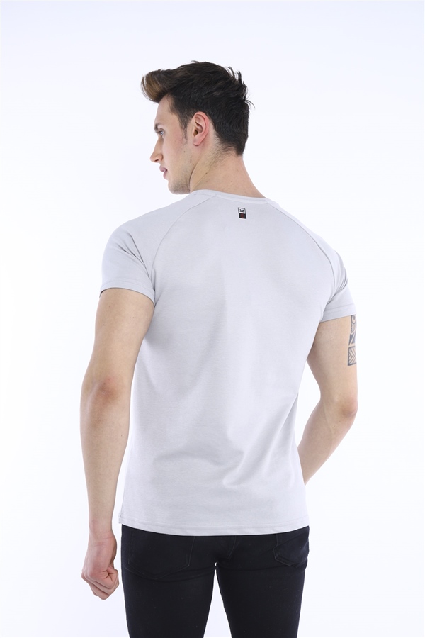 Escetic Gri Erkek Ragular Kalıp Pamuklu ABD Pike Nefes Alabilen Spor T-Shirt 0830