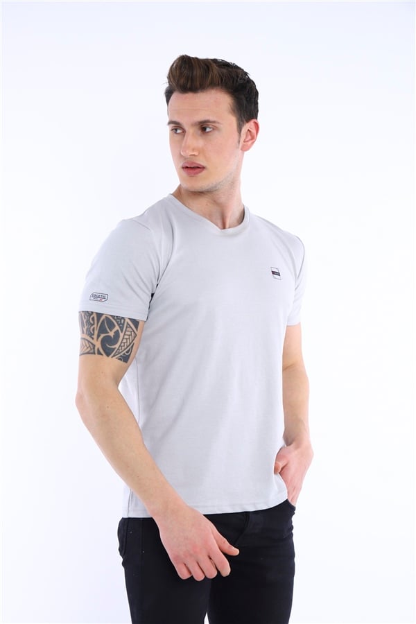 Escetic Gri Erkek Ragular Kalıp Pamuklu ABD Pike Nefes Alabilen Spor T-Shirt 0829