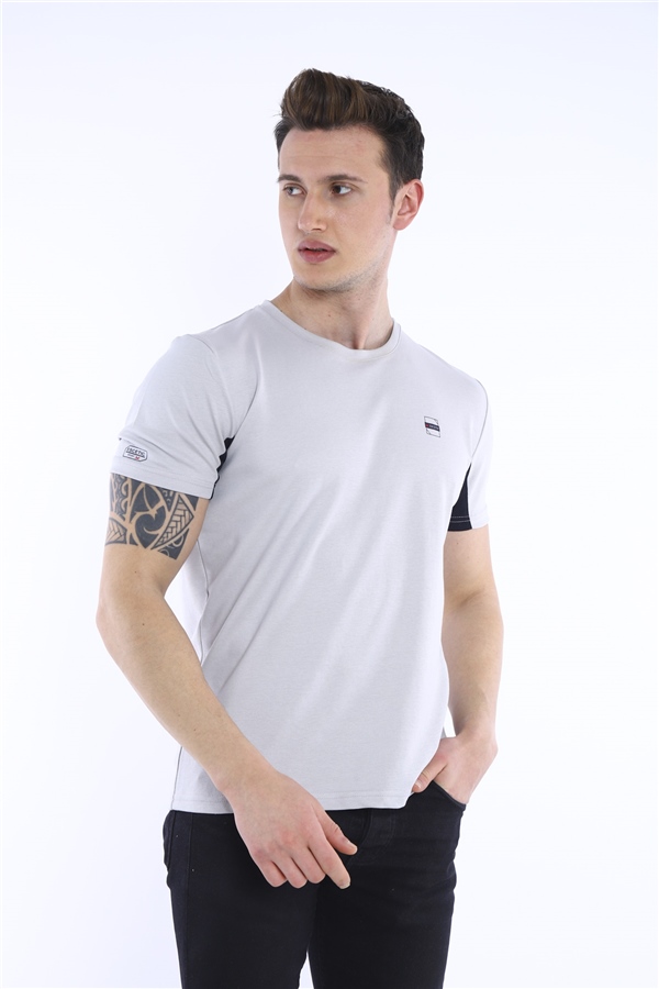 Escetic Gri Erkek Ragular Kalıp Pamuklu ABD Pike Nefes Alabilen Spor T-Shirt 0829