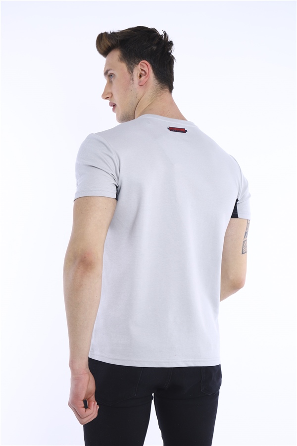 Escetic Gri Erkek Ragular Kalıp Pamuklu ABD Pike Nefes Alabilen Spor T-Shirt 0829