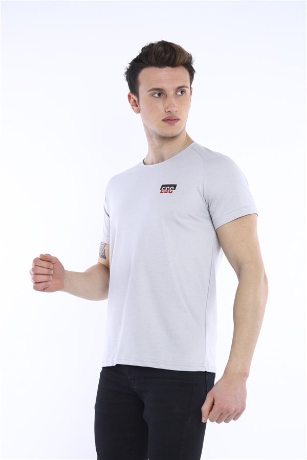 Escetic Gri Erkek Ragular Kalıp Pamuklu ABD Pike Nefes Alabilen Spor T-Shirt 0830
