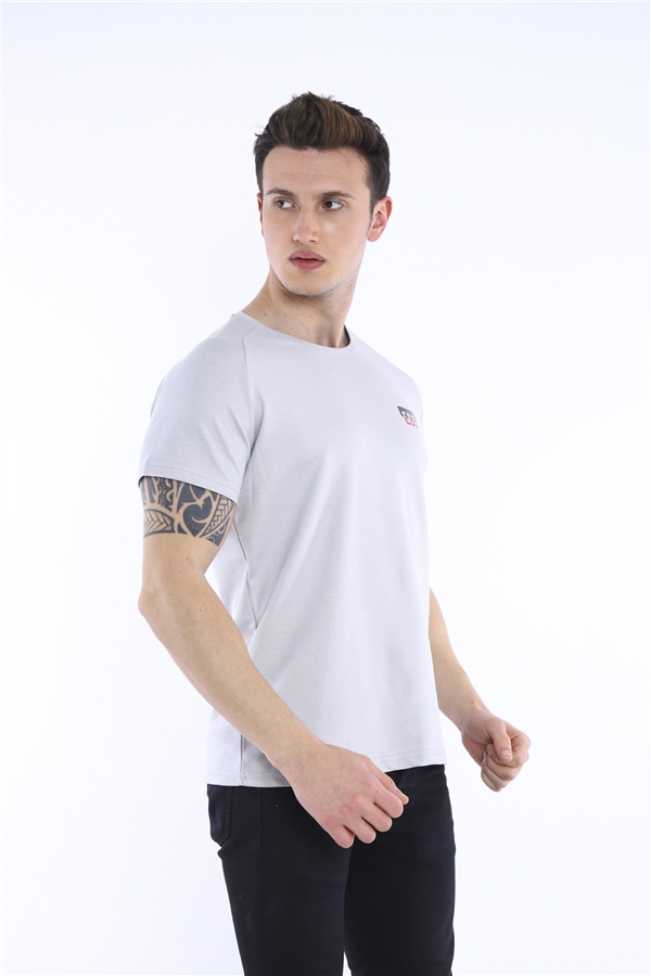 Escetic Gri Erkek Ragular Kalıp Pamuklu ABD Pike Nefes Alabilen Spor T-Shirt 0830