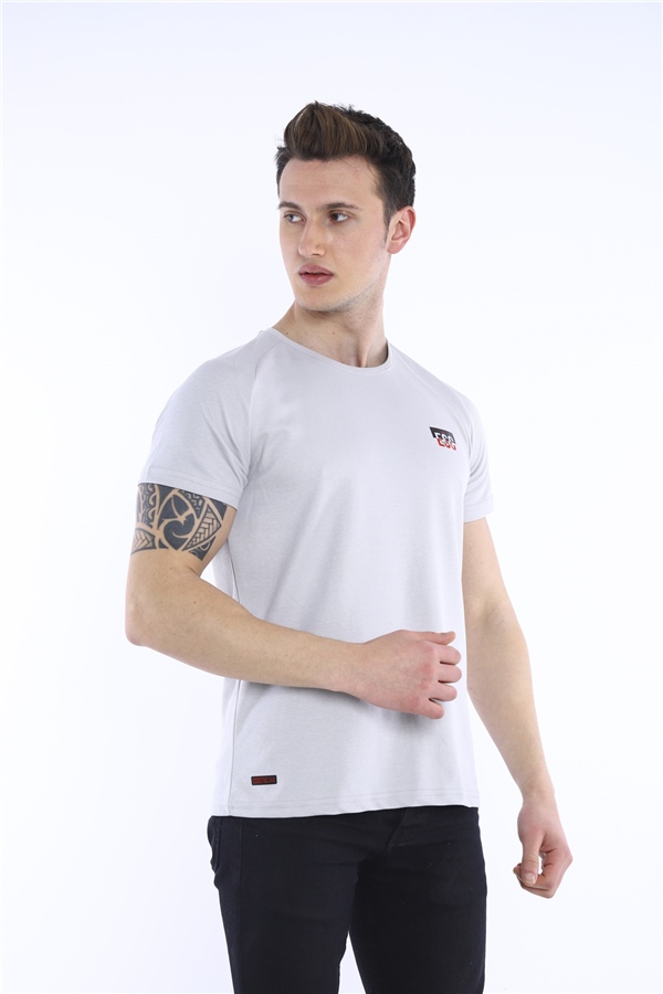 Escetic Gri Erkek Ragular Kalıp Pamuklu ABD Pike Nefes Alabilen Spor T-Shirt 0830