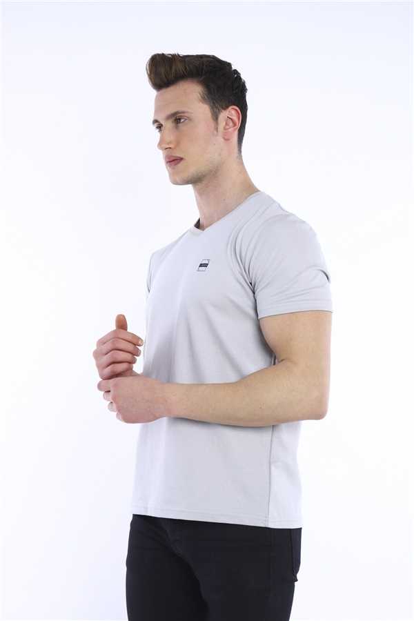 Escetic Gri Erkek Ragular Kalıp Pamuklu ABD Pike Nefes Alabilen Spor T-Shirt 0829