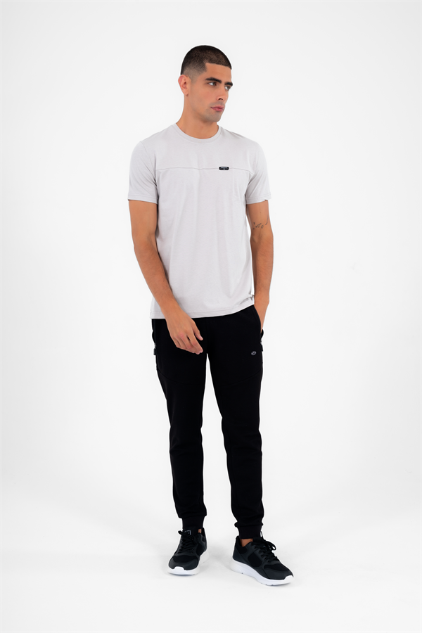 Escetic Erkek Gri Spor O Yaka Regular Kalıp Nefes Alan %100 Pamuk Süprem Kumaş T-Shirt T0025