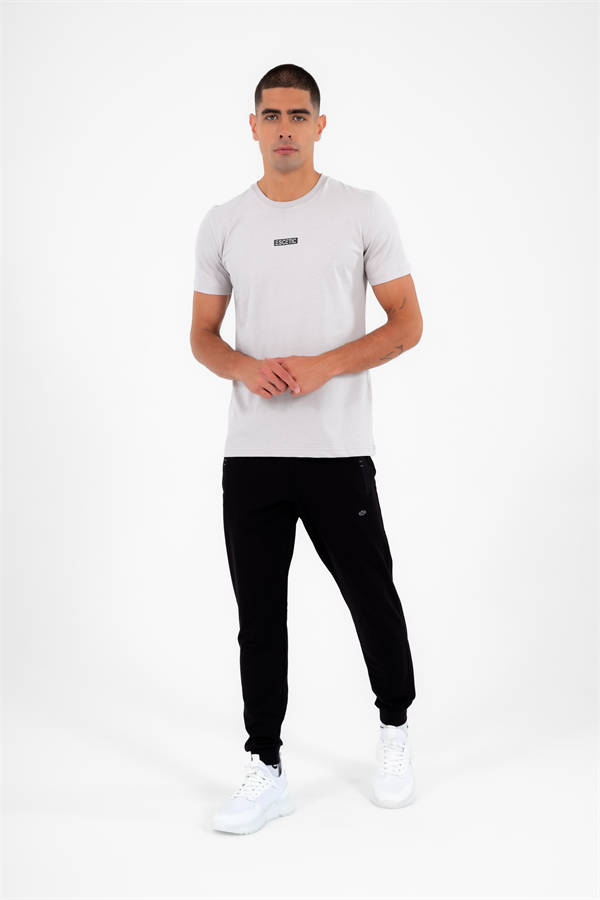 Escetic Erkek Gri Spor Simit Yaka Slimfit  Nefes Alabilen %100 Pamuk Süprem Kumaş T-Shirt 0994