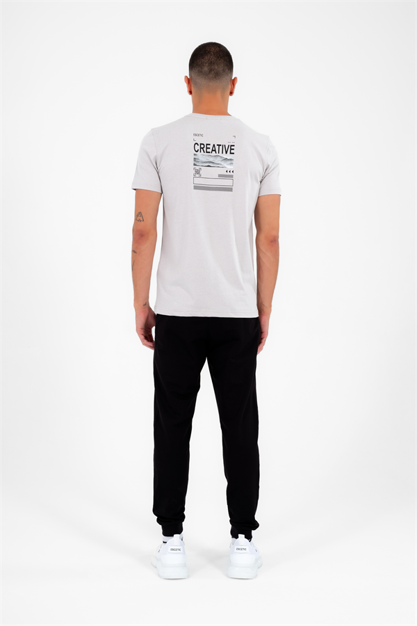Escetic Erkek Gri Spor Simit Yaka Slimfit  Nefes Alabilen %100 Pamuk Süprem Kumaş T-Shirt 0994
