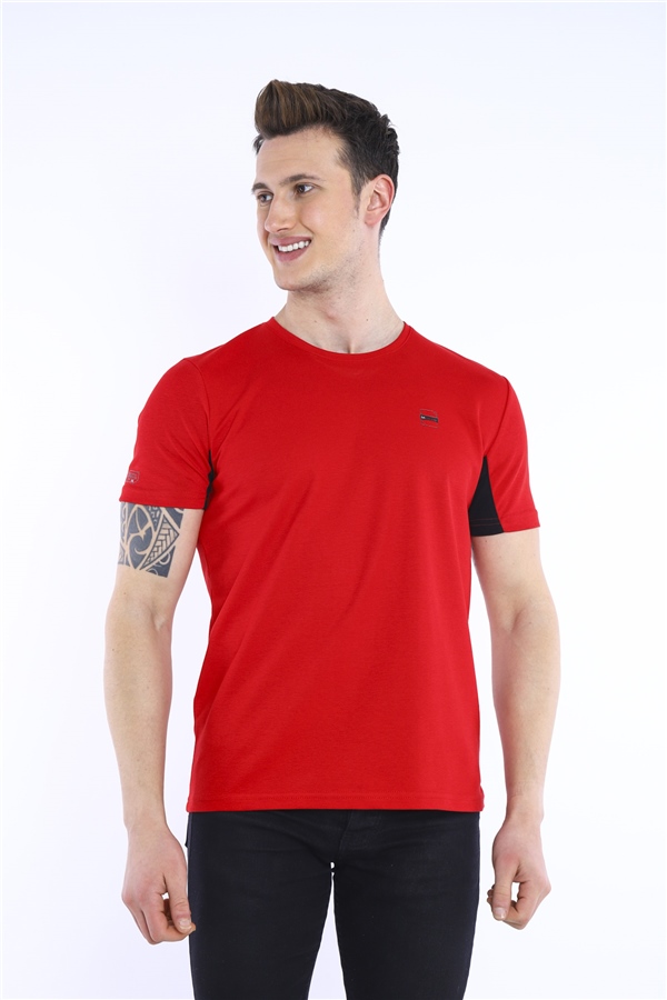 Escetic Kırmızı Erkek Ragular Kalıp Pamuklu ABD Pike Nefes Alabilen Spor T-Shirt 0829