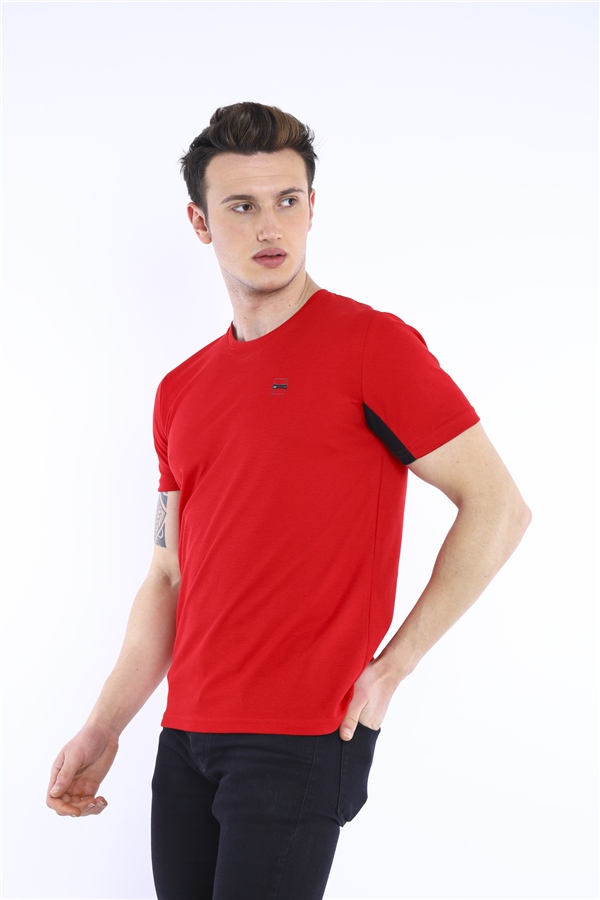 Escetic Kırmızı Erkek Ragular Kalıp Pamuklu ABD Pike Nefes Alabilen Spor T-Shirt 0829