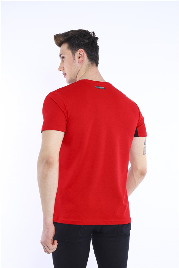 Escetic Kırmızı Erkek Ragular Kalıp Pamuklu ABD Pike Nefes Alabilen Spor T-Shirt 0829