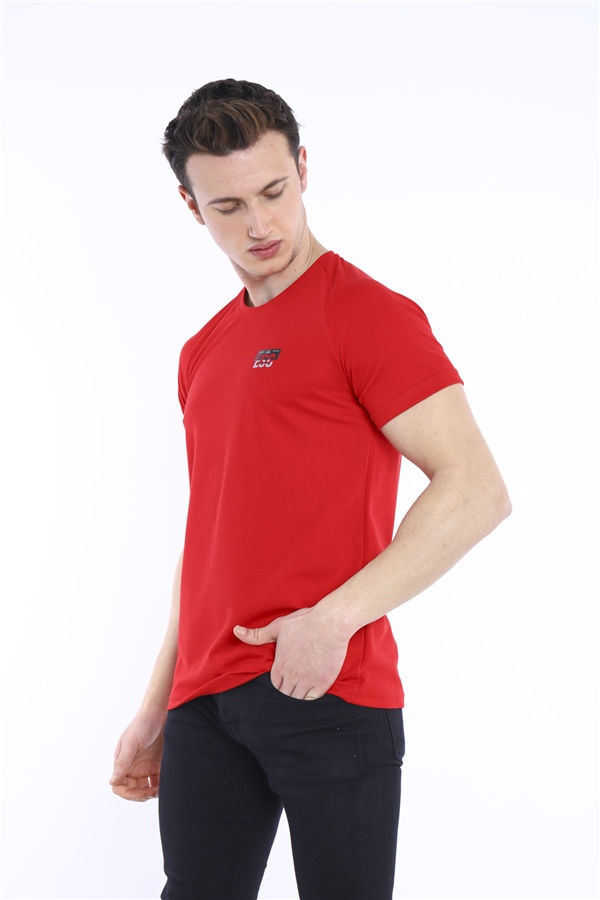 Escetic Kırmızı Erkek Ragular Kalıp Pamuklu ABD Pike Nefes Alabilen Spor T-Shirt 0830