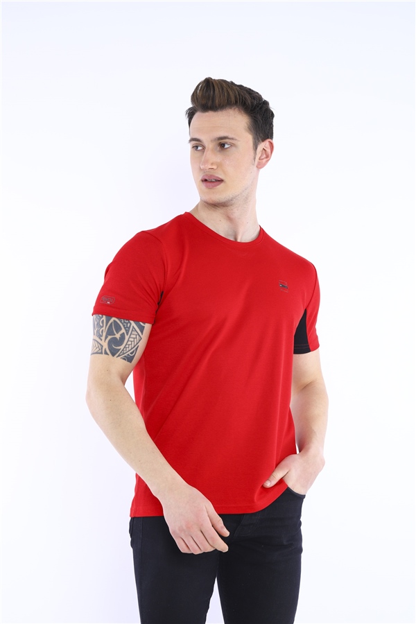 Escetic Kırmızı Erkek Ragular Kalıp Pamuklu ABD Pike Nefes Alabilen Spor T-Shirt 0829