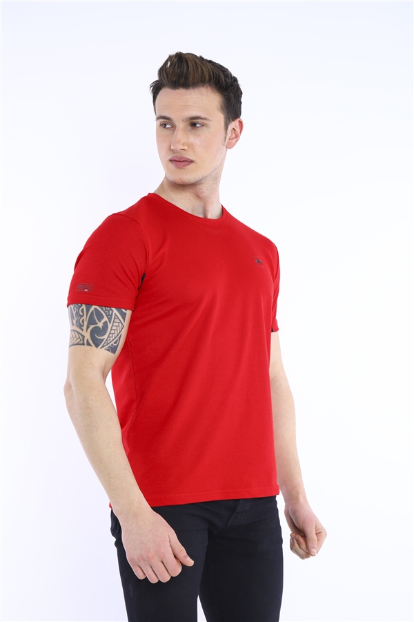 Escetic Kırmızı Erkek Ragular Kalıp Pamuklu ABD Pike Nefes Alabilen Spor T-Shirt 0829