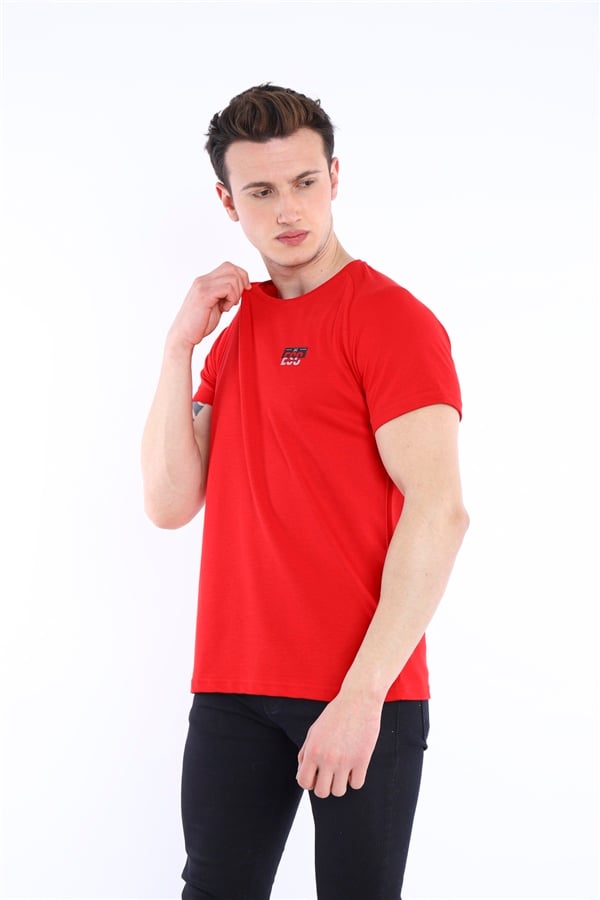 Escetic Kırmızı Erkek Ragular Kalıp Pamuklu ABD Pike Nefes Alabilen Spor T-Shirt 0830